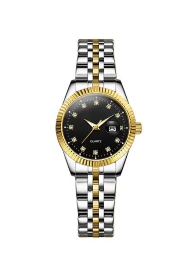 Generic valueable 1 Women's Rolex-style stainless steel wristwatch, high quality, water resistant, silver and gold bracelet with a black dial - Image 3